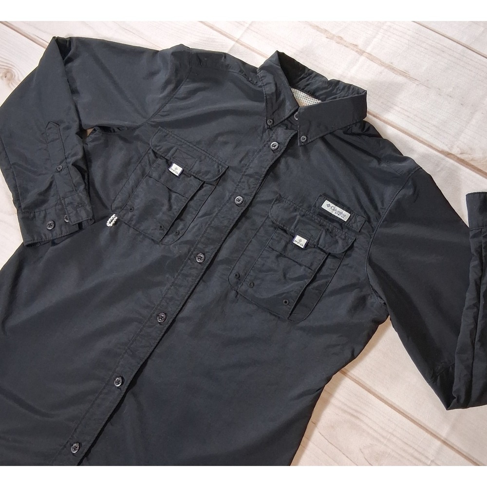Columbia PFG Bahama II Womens Medium M Black Long Sleeve Fishing Utility Shirt